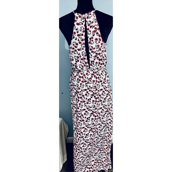 H&M Floral Dress SzS Red White High Waist Vacation Maxi Dress Side Slit Ditsy - Picture 6 of 10